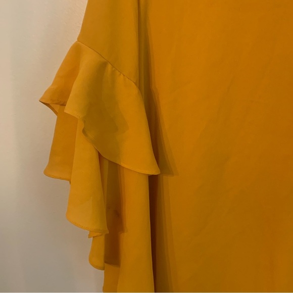 Gianni Bini Mustard Yellow Flounced Sleeve Short Dress Size Large - Picture 9 of 12